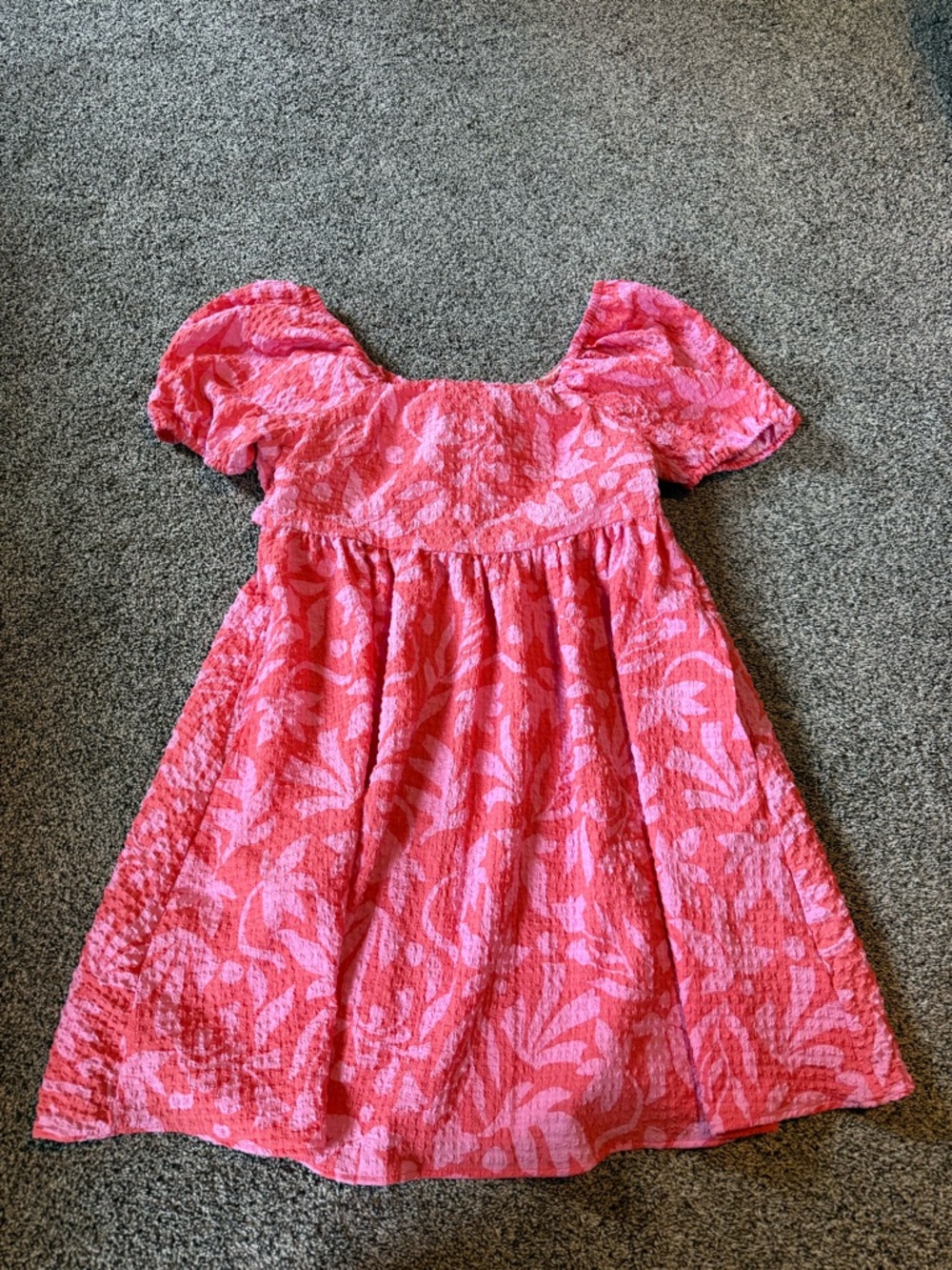 Time and Tru Coral Pink Floral Puff-Sleeve Mini Dress